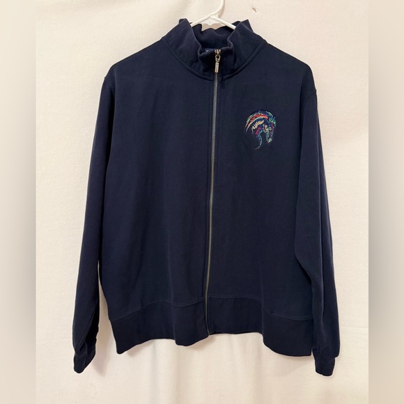 Vintage Enza Embroidered‎ Horse Equine Sweatshirt Size XL Full Zip Blue Pockets - Picture 1 of 8